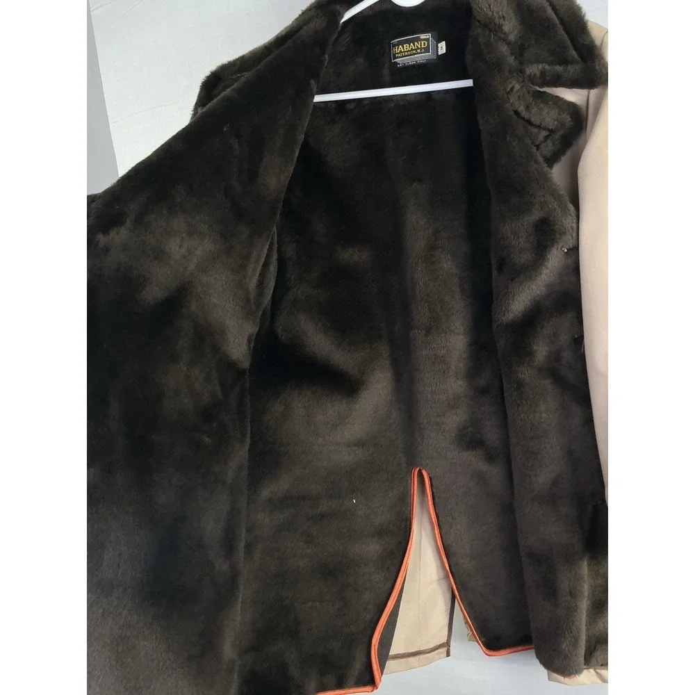 Haband Men's Fur Lined Coat Tan Button Front Warm Winter Jacket Size M